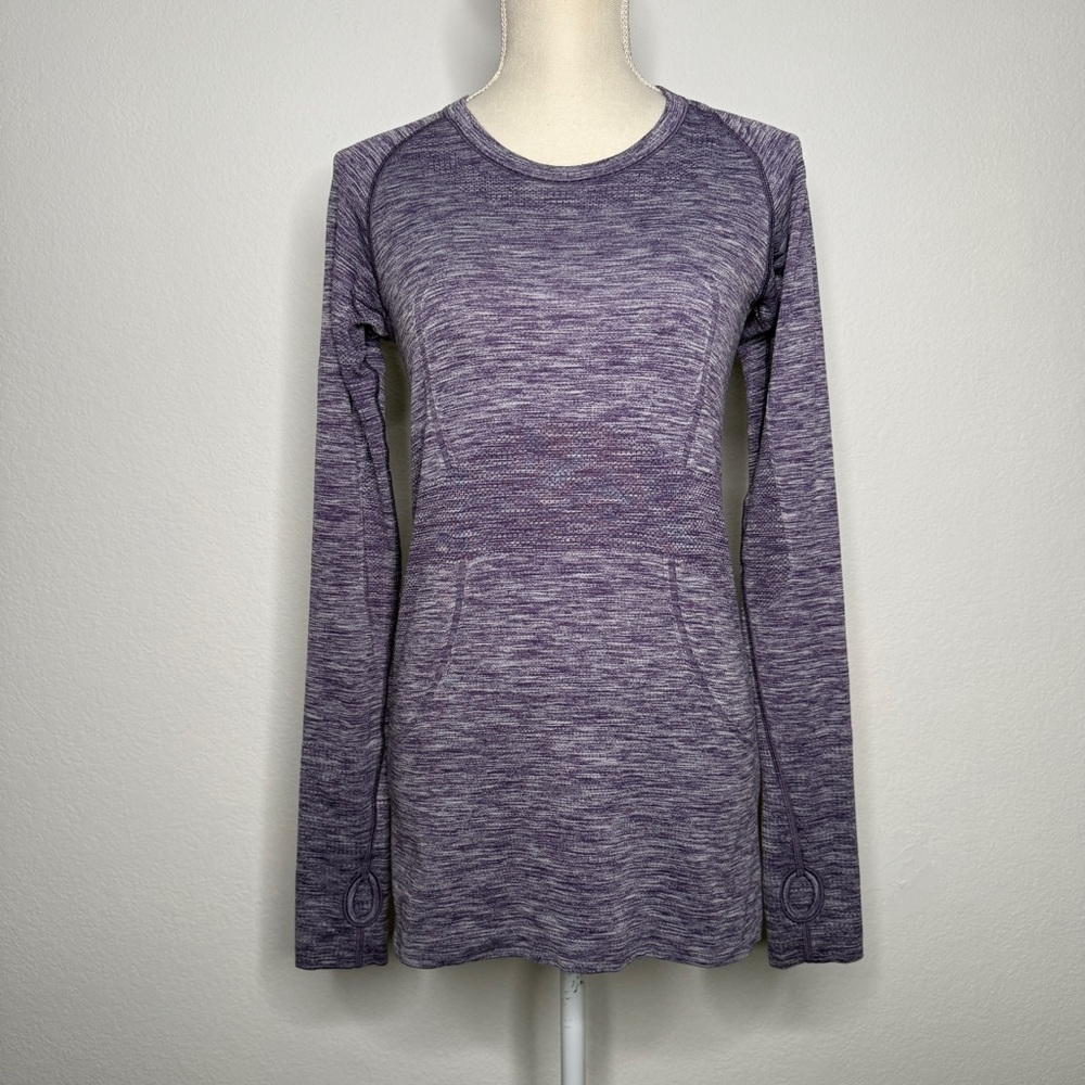 Lululemon Swiftly Tech Long Sleeve Heathered Purple Crewneck Thumbholes Size 8